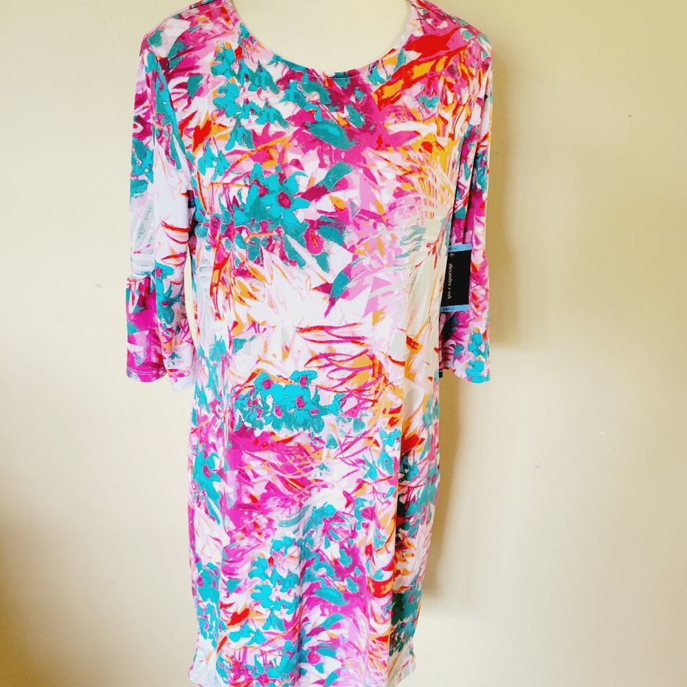 Alexandra & Oak coral combo shift dress large